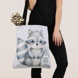 Bolsa Tote Cena Pastel da Floresta com Casa de Raccoon Neutra