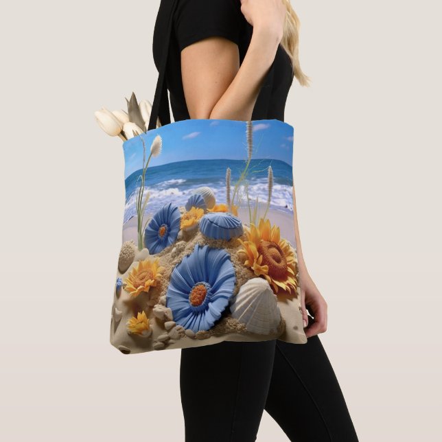 BOLSA TOTE CENA PLACIDA DE PRAIA COM CONCHAS (Close Up)