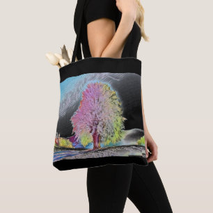 Bolsa Tote Cenário de inverno com aquarela de árvore nevada