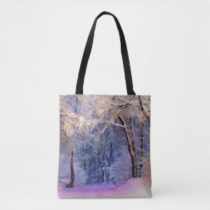 Bolsa Tote Cenário de inverno com aquarela de árvores nevadas