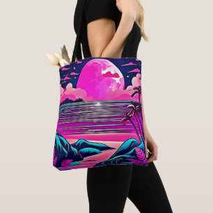Bolsa Tote Cenário de Praia Neon Lua Rosa