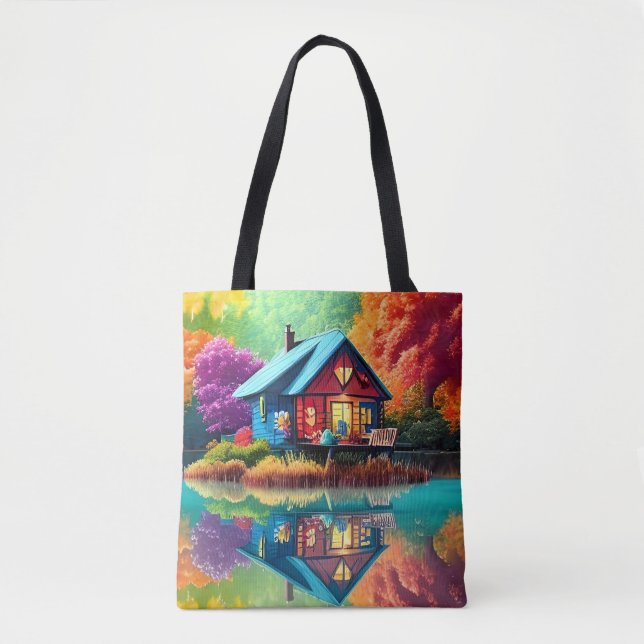 Bolsa Tote Cenário natural com algodão e lago-38566 (Frente)