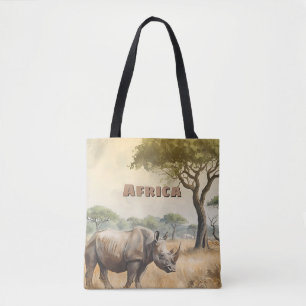 Bolsa Tote Cenário Retro Africano de Rinoceronte