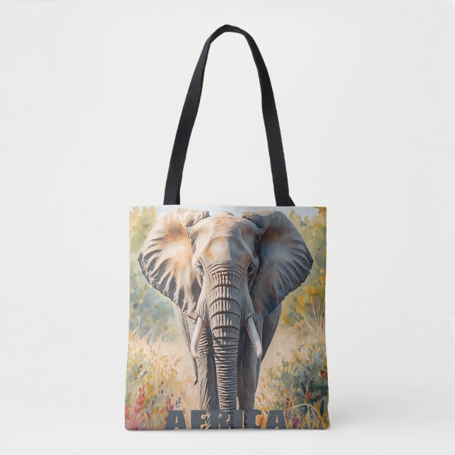 Bolsa Tote Cenário Retro do Elefante Africano (Frente)