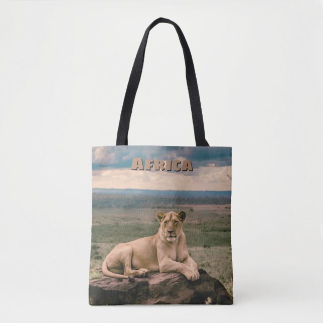 Bolsa Tote Cenário Retro do Leão Africano (Frente)