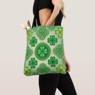 BOLSA TOTE CENAS TELADAS CELTICAS VERDES E DOURADAS IRLANDESA
