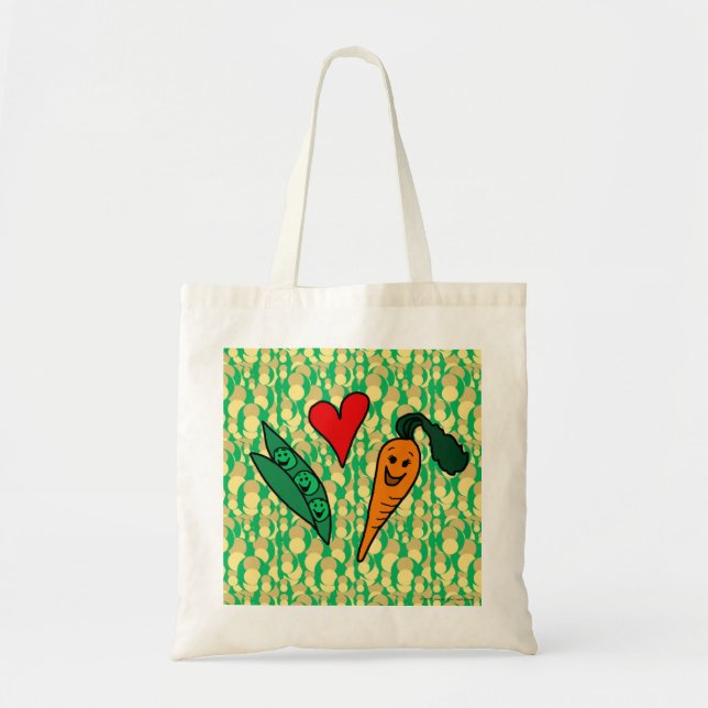 Bolsa Tote Cenouras do amor das ervilhas, design verde e (Frente)