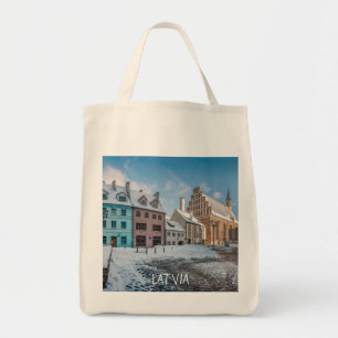 Bolsa Tote Centro de cidade de inverno de neve em Riga, Letón