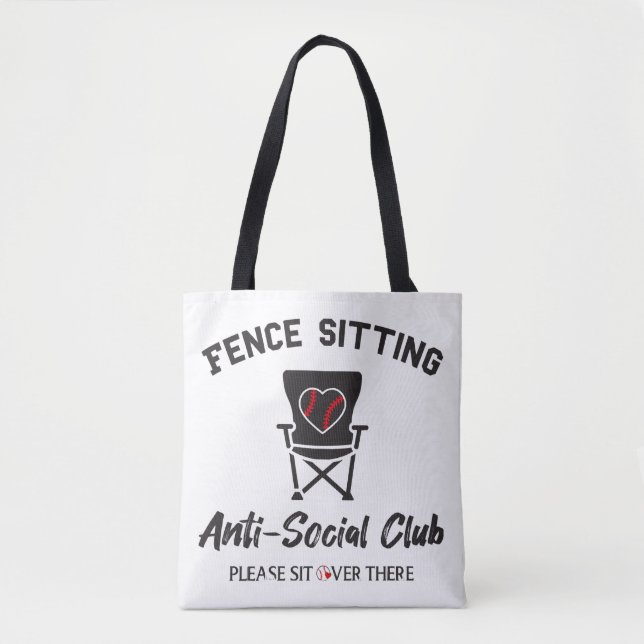 Bolsa Tote Cerca Engraçada Sentada Anti-Social Club Baseball  (Frente)