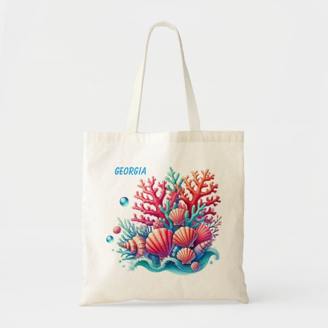 Bolsa Tote Cercas de coral oceânico de praia, bonitas, adicio (Frente)