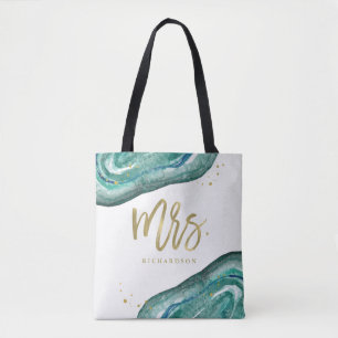 Bolsa Tote Cerceta da aguarela e Sra. Dourado de Geode do