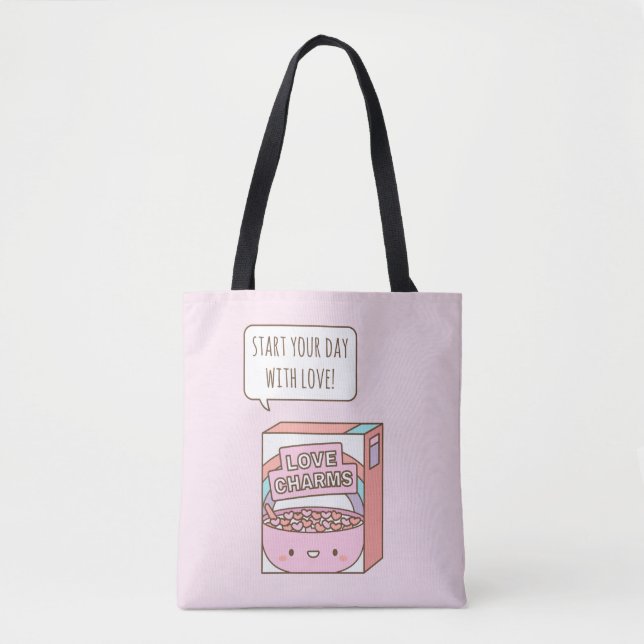 Bolsa Tote Cereal de Café da Manhã com Amor Rosa (Frente)
