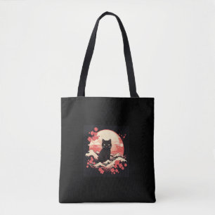 Bolsa Tote Cereja Blossom Night_ Black Cat e Lua Cheia