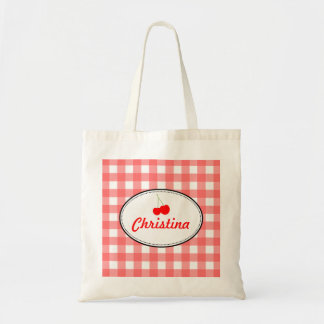 Bolsa Tote Cereja doce do teste padrão vermelho do guingão do