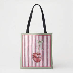 Bolsa Tote Cereja Listras Vermelhas Creme Verde