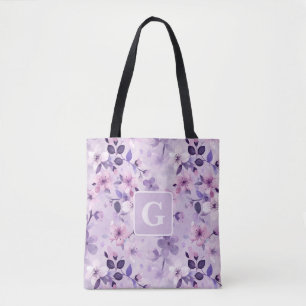 Bolsa Tote Cereja roxa floresce monograma personalizado
