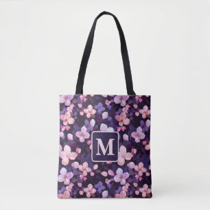 Bolsa Tote Cereja roxa floresce monograma personalizado