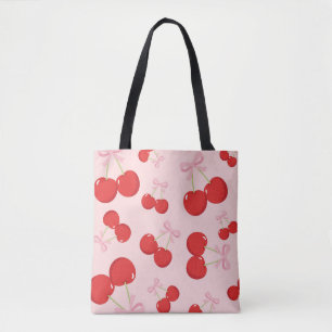 Bolsa Tote Cerejas Vermelhas com Laço Rosa Coquette Cottage C