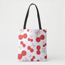 Bolsa Tote Cerejas Vermelhas com Laço Rosa Coquette Estilo Co