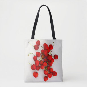 Bolsa Tote Cerejas Vermelhas em Luz Natural em Branco