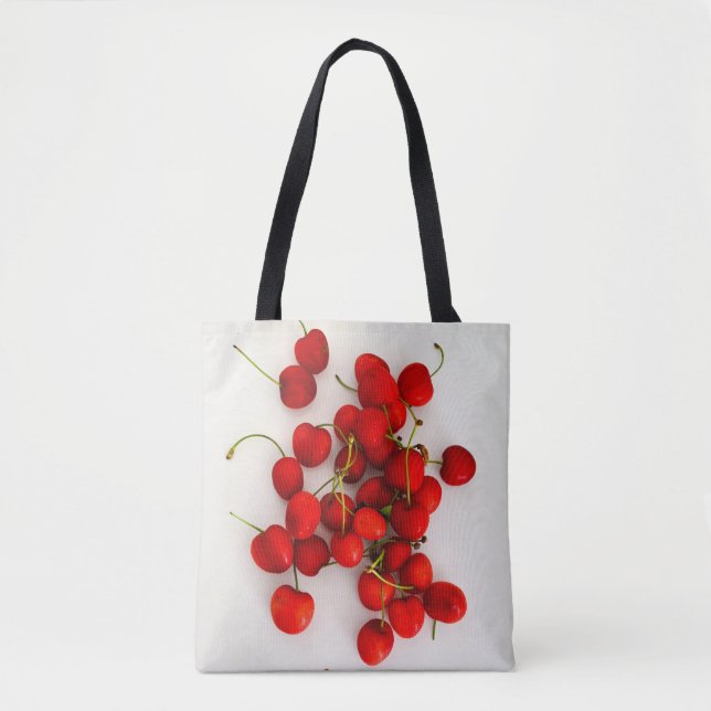 Bolsa Tote Cerejas Vermelhas em Luz Natural em Branco (Frente)