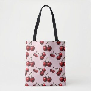 Bolsa Tote Cerejas Vermelhas Lustrosas Rosa Glamour Retrô