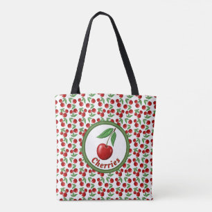 Bolsa Tote Cerejas Vermelhas Padrão Personalizado