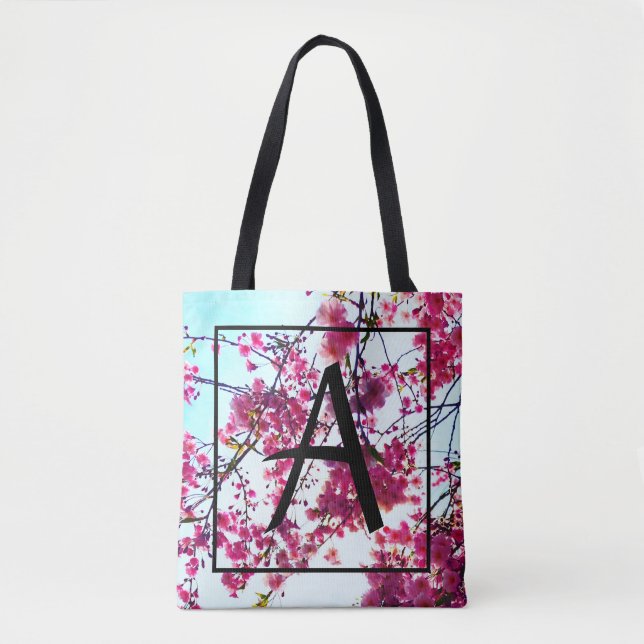 Bolsa Tote Cerejeiras cor-de-rosa - monograma (Frente)