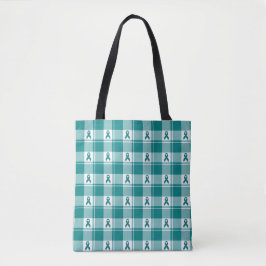 Bolsa Tote Cervical Cancer Awareness Plaid Tote, Teal Ribbon