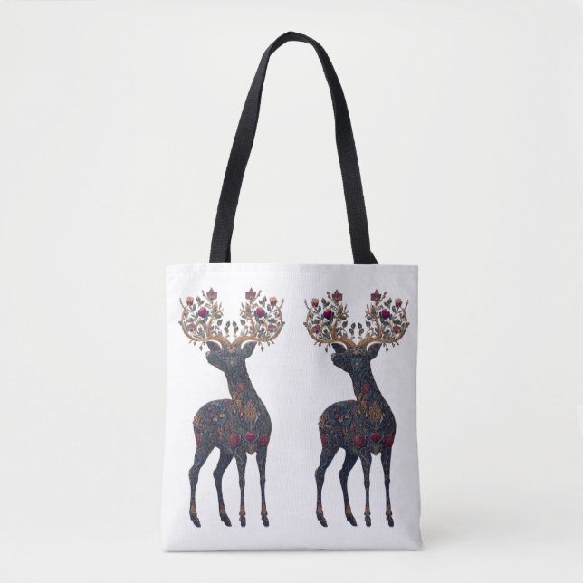 Bolsa Tote Cervo floral cósmico real (Frente)