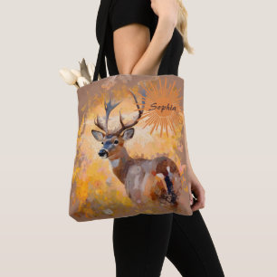 Bolsa Tote Cervo Majestoso em um Campo de Flores Silvestres