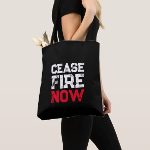 Bolsa Tote Cessar fogo Agora branco preto vermelho grunhindo 