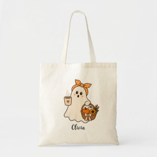 Bolsa Tote Cesta de Abóbora Fantasma de Halloween Personaliza