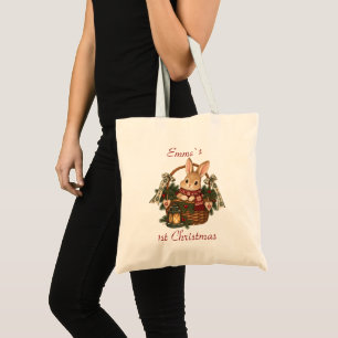 Bolsa Tote Cesta de Coelho do Primeiro Natal Personalizada do