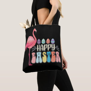 Bolsa Tote Cesta de Ovos de Páscoa do Coelho Flamingo Feliz