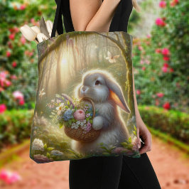 Bolsa Tote Cesta de Páscoa das Flores de Coelho Bonito
