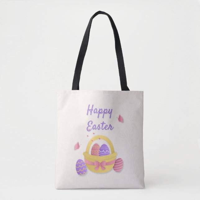 Bolsa Tote cesto de felzs pascoa e borboletas (Frente)