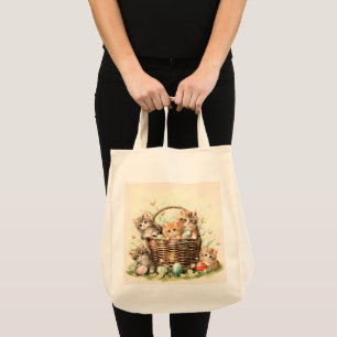 Bolsa Tote Cesto de Páscoa do gatinho primavera