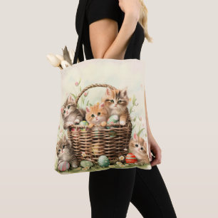Bolsa Tote Cesto de Páscoa do gatinho primavera