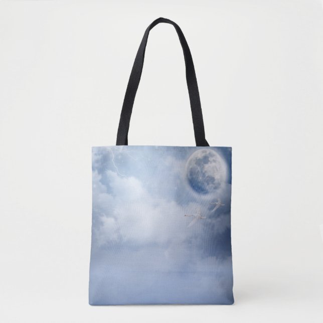 Bolsa Tote Céu Azul Mágico com Cisnes Voadoras (Frente)