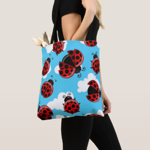 Bolsa Tote Céu Azul Nuvens Brancas Besouro Joaninha Vermelha
