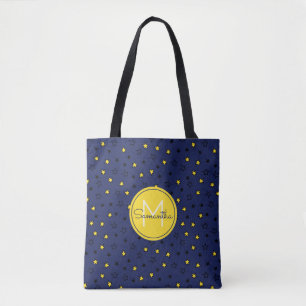 Bolsa Tote Céu Noturno Estrelas Fofas em Padrão Azul-Marinho