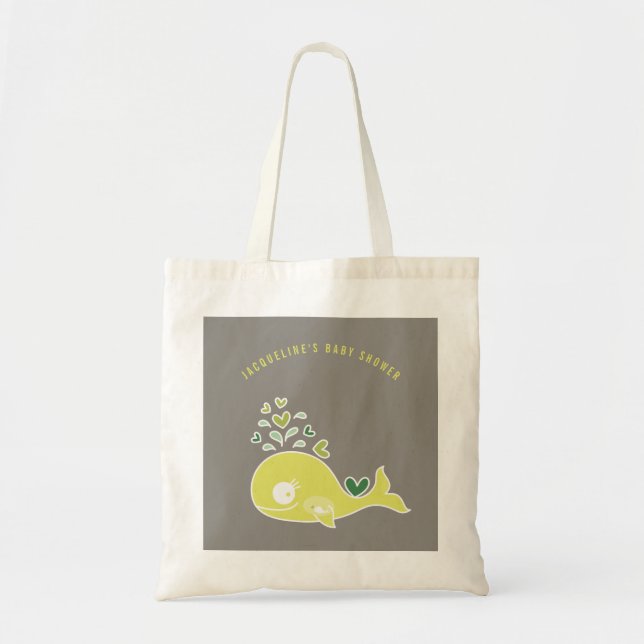 Bolsa Tote Chá de Bebê de Baleia Verde Grávida de Desenho Ani (Frente)