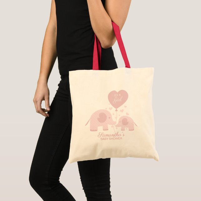 Bolsa Tote Chá de Bebê de Elefante Rosa Fofo Menina (Frente (produto))