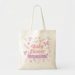Bolsa Tote Chá de Bebê Elegante Floral Borboleta Mamãe Futura