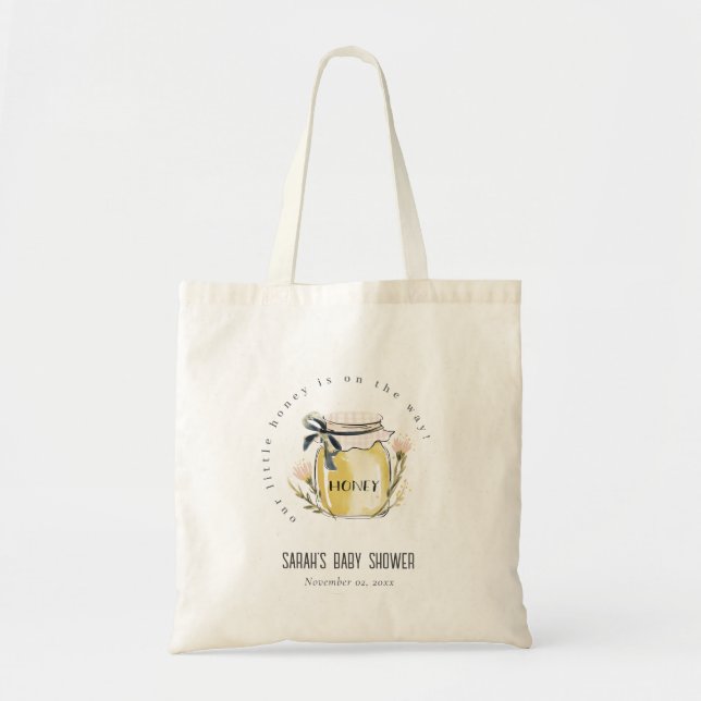 Bolsa Tote Chá de Bebê Jar de Mel Aquarela Pastel Fofa (Frente)