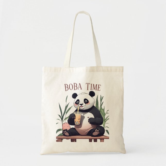 Bolsa Tote Chá de bolha de bebendo de Panda, chá de boba (Frente)