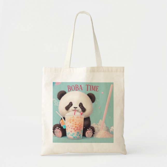 Bolsa Tote Chá de bolha de bebendo de Panda, chá de boba (Frente)