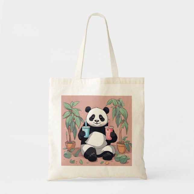 Bolsa Tote Chá de bolha de bebendo de Panda, chá de boba (Frente)