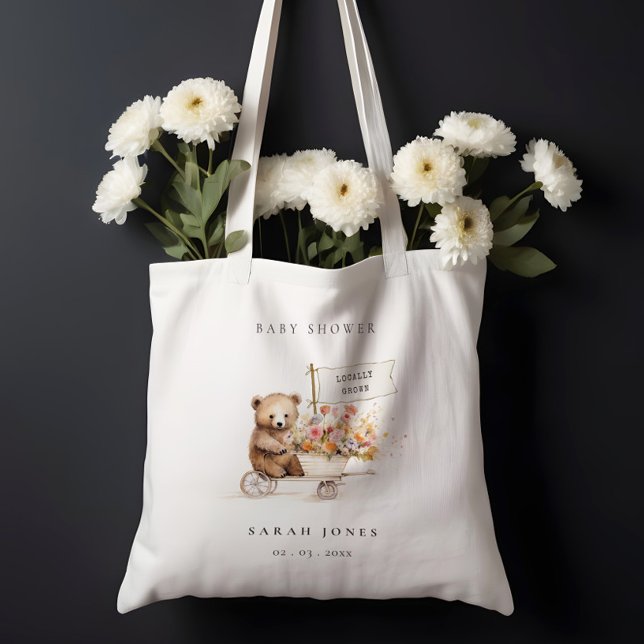 Bolsa Tote Chá de fraldas De Carrinho Floral De Ursinho Cute, (Criador carregado)